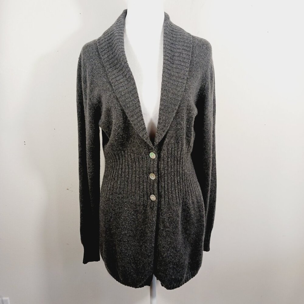 Precious Fibers 100% cashmere Gray Shawl Collar Longline Cardigan Sweater, Large - Picture 3 of 15